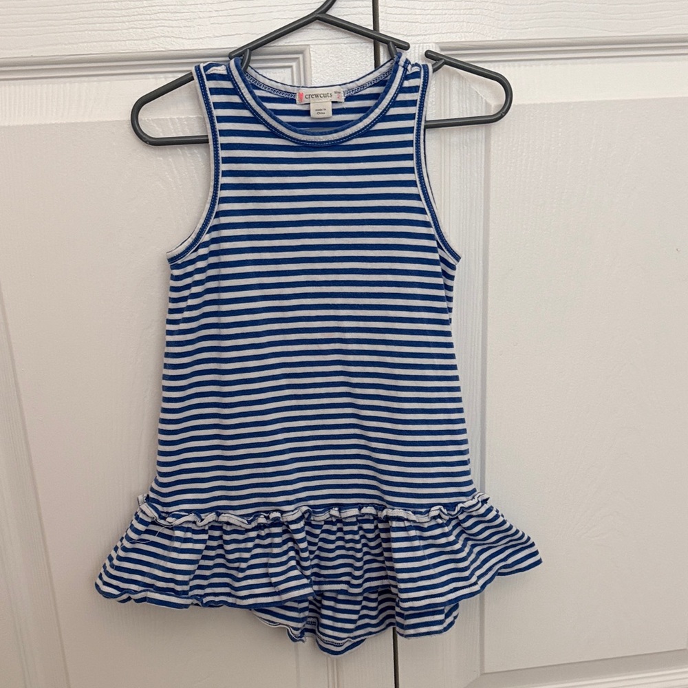 2T Crewcuts Blue & White Striped Ruffle Tank Dress